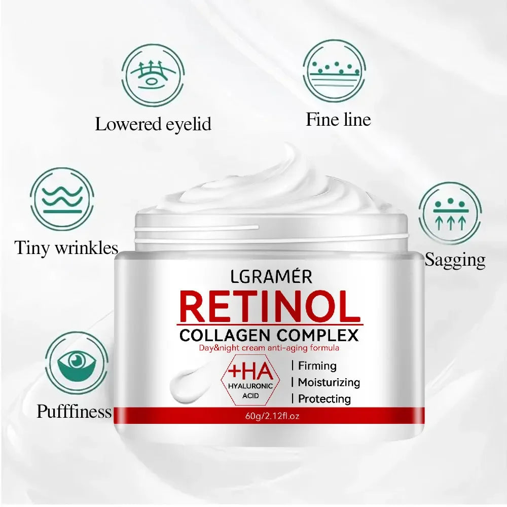Retinol Collagen Complex cream jar with anti-aging benefits on a white background